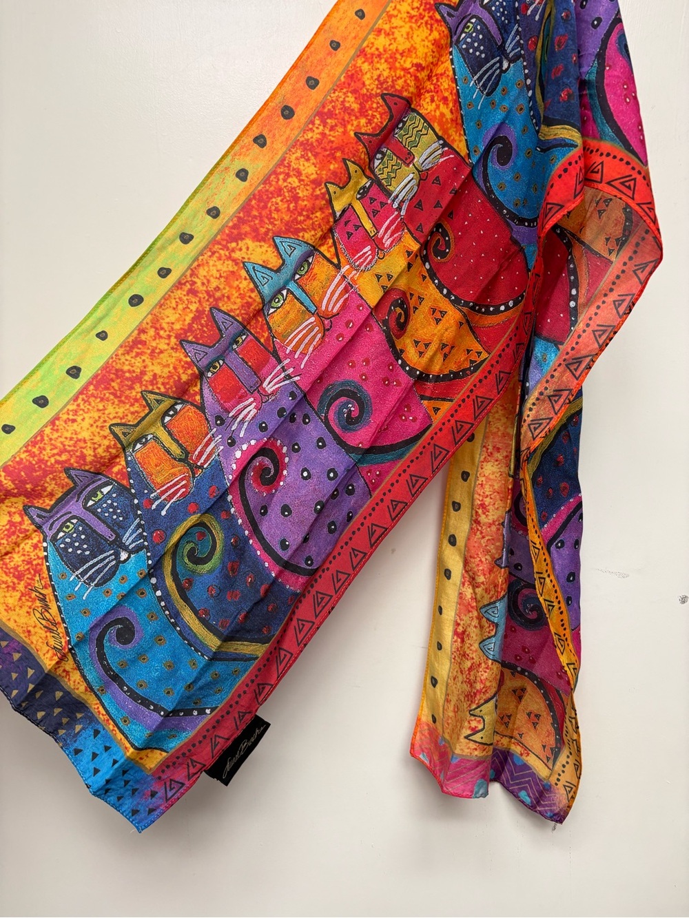 Laurel Burch Multicolor Cat Print Scarf - Bright Rainbow Hues